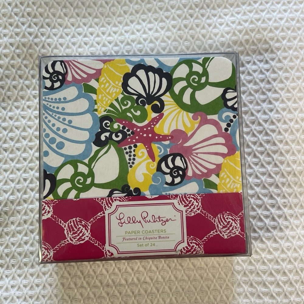 LILLY‎ PULITZER PAPER COASTERS 24 Chiquita Bonita Seashells